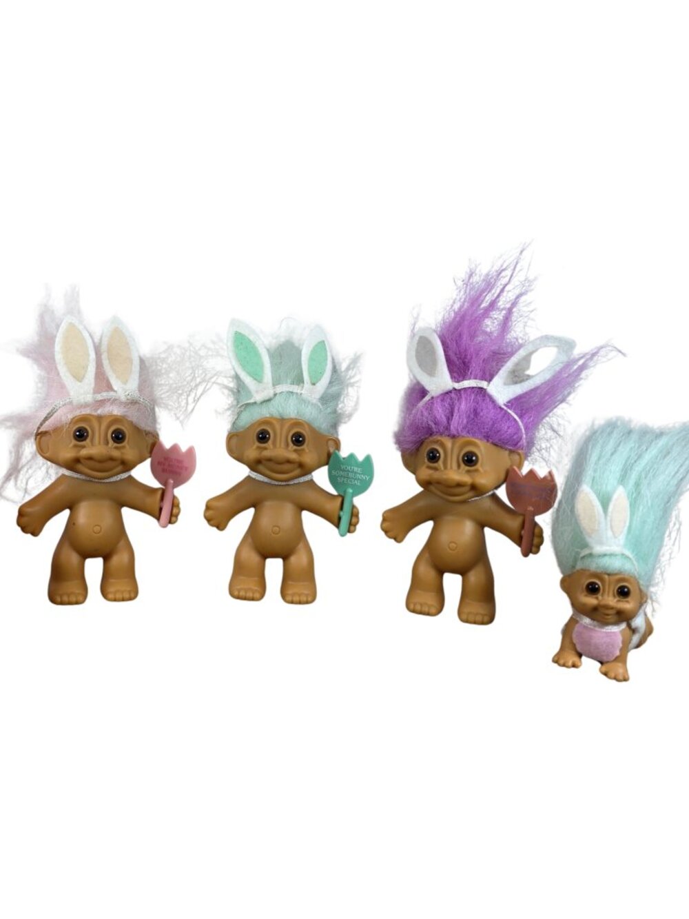 Vintage Russ Easter Bunny Troll Dolls Lot 5 Pastel Hair Mini Rabbit Ears